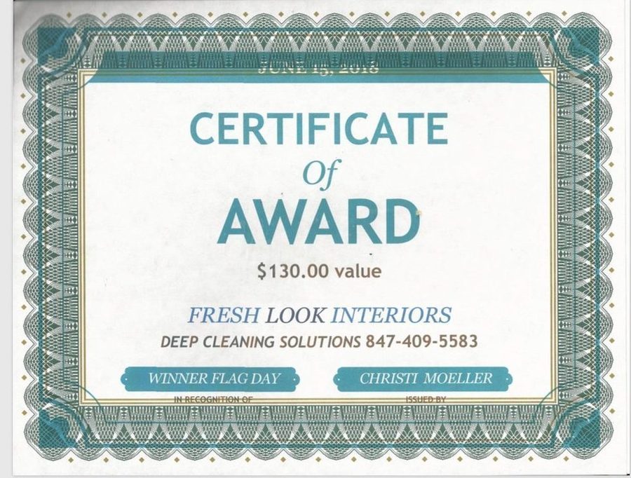 Certificate of Award presented to Christi Moeller, winner of Flag Day, June 2018